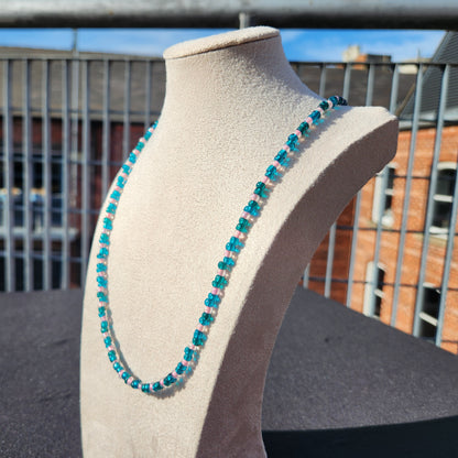 blue-green and pink glass beaded necklace