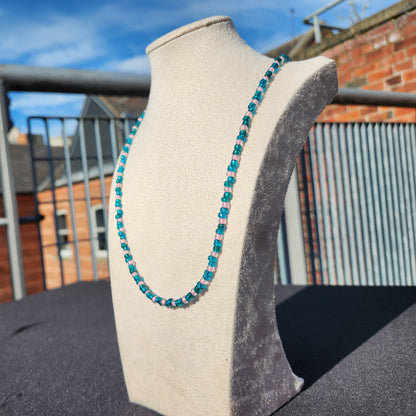 blue-green and pink glass beaded necklace