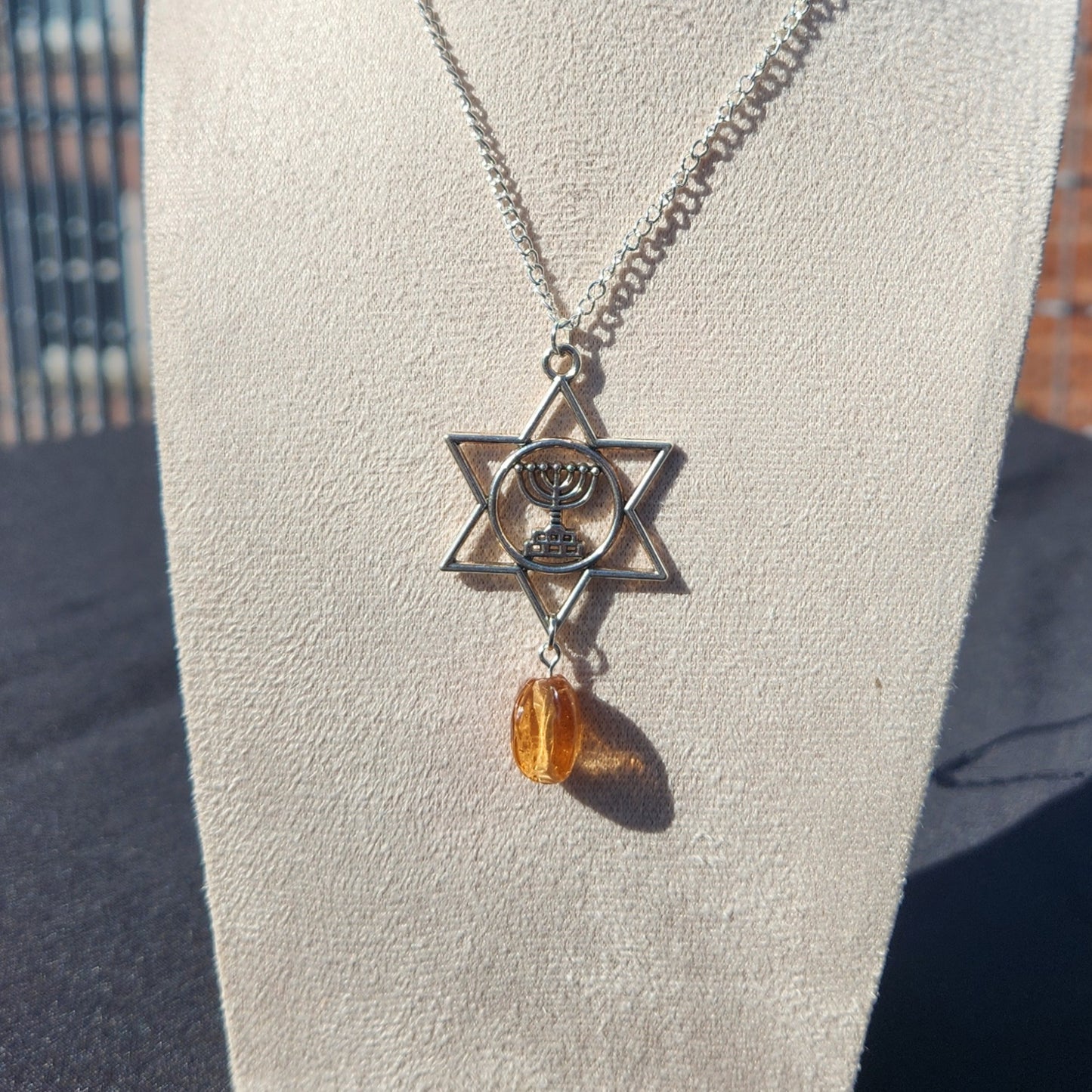 upcycled brown glass silver star of david necklace