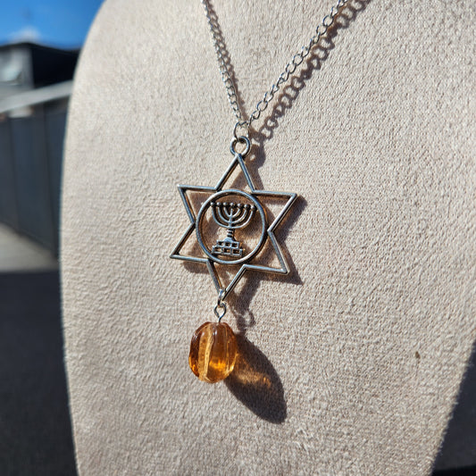 upcycled brown glass silver star of david necklace