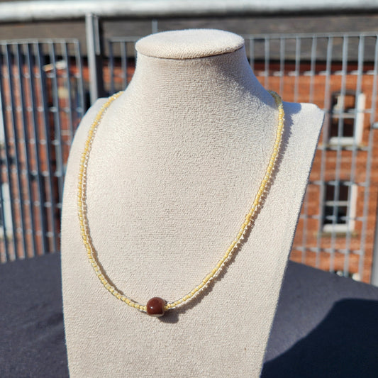 yellow and brown upcycled glass beaded necklace