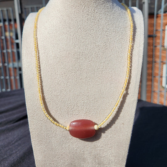 yellow and pink upcycled glass beaded necklace