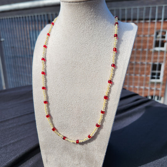 yellow and red glass beaded necklace