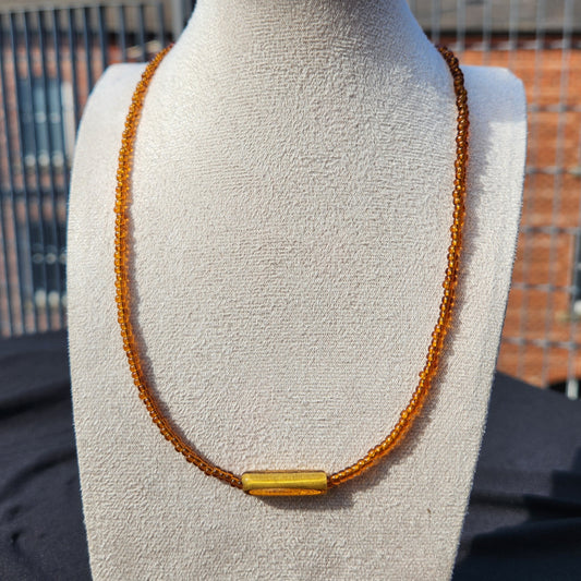 brown upcycled glass beaded necklace