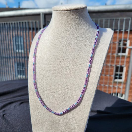purple and blue glass beaded necklace