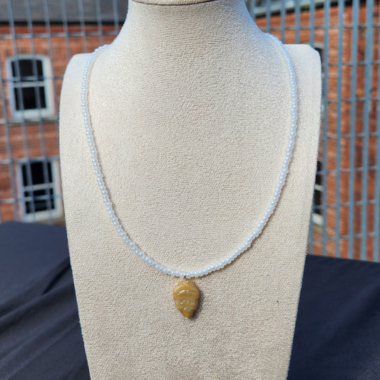 brown leaf upcycled glass cream beaded necklace