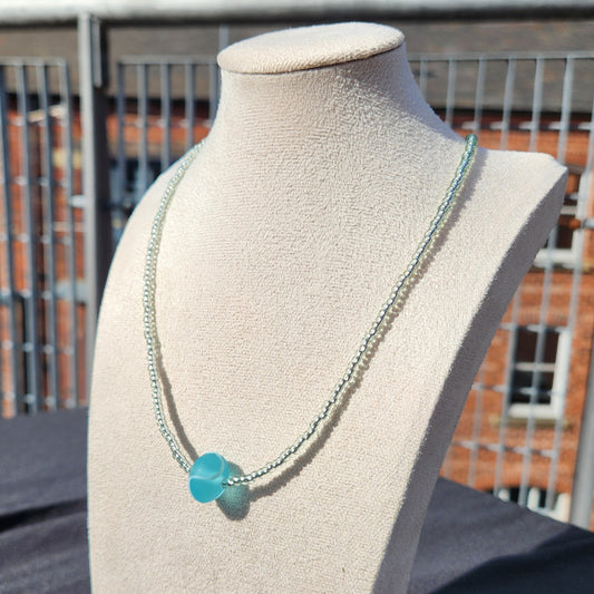 blue upcycled glass beaded necklace