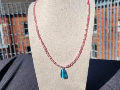 pink and blue upcycled glass beaded necklace