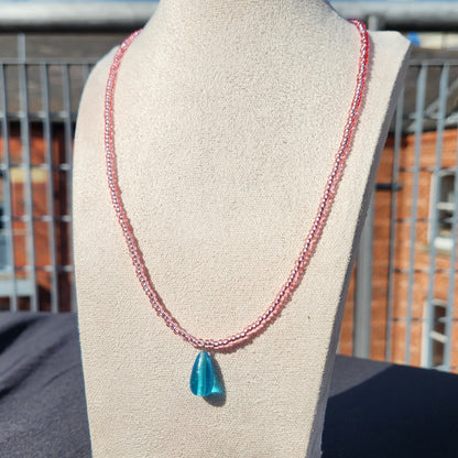 pink and blue upcycled glass beaded necklace