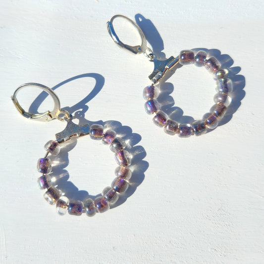 (multiple colours) silver huggie hoop glass beaded earrings