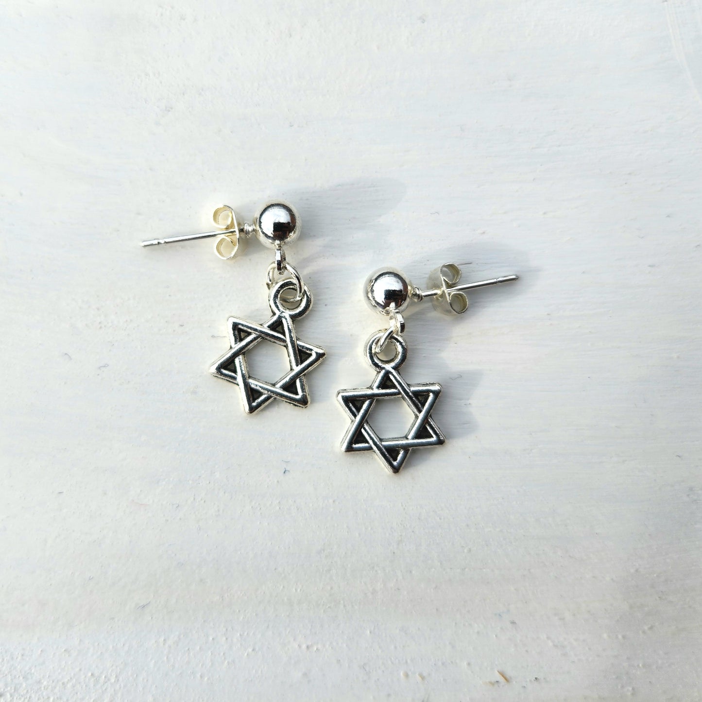 tiny silver star of david dangle stud earrings