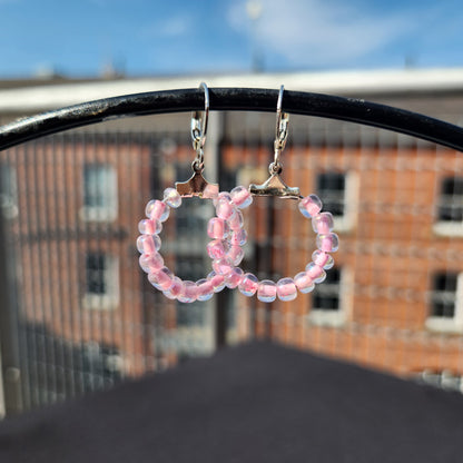 (multiple colours) silver huggie hoop glass beaded earrings