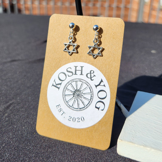 tiny silver star of david dangle stud earrings