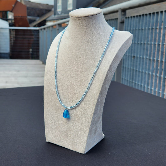 blue glass upcycled beaded necklace