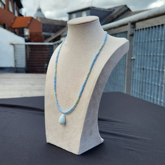 green and blue glass white bead upcycled necklace