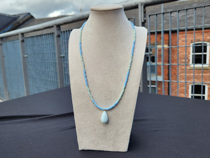 green and blue glass white bead upcycled necklace
