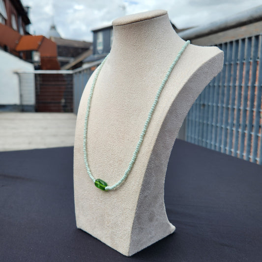 green glass upcycled beaded necklace