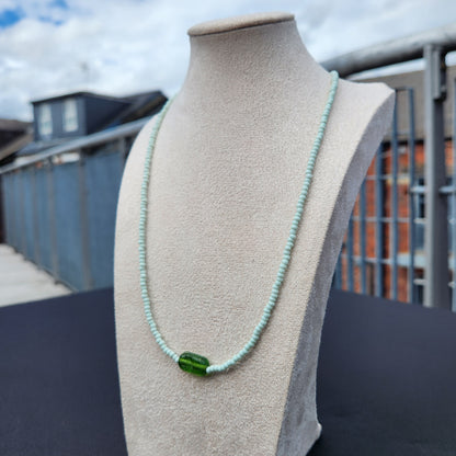 green glass upcycled beaded necklace