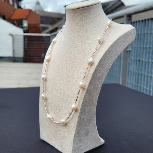 pale pink glass freshwater pearl beaded necklace