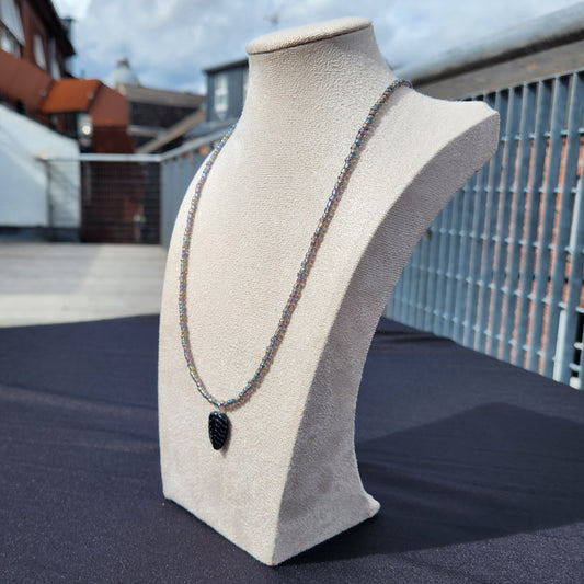 petrol and black glass upcycled necklace