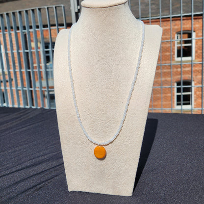 white and orange upcycled glass beaded necklace