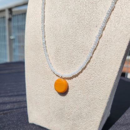 white and orange upcycled glass beaded necklace