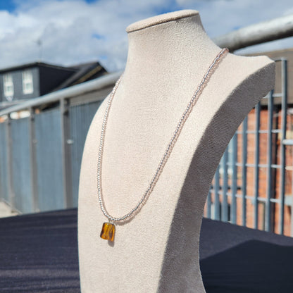 brown and pink upcycled glass bead necklace