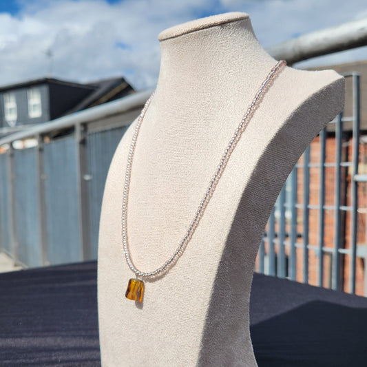brown and pink upcycled glass bead necklace
