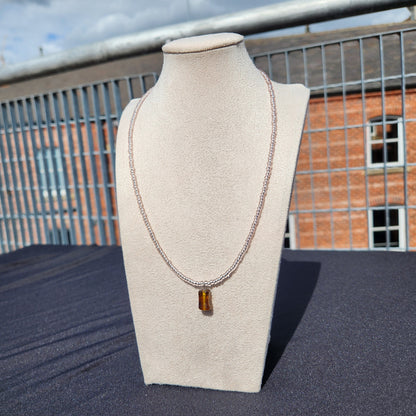 brown and pink upcycled glass bead necklace