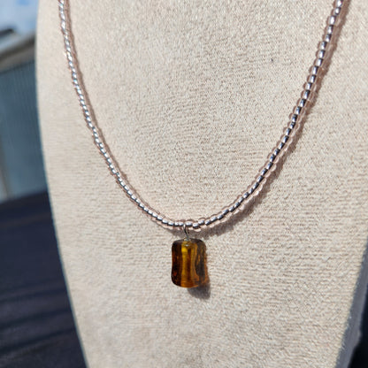 brown and pink upcycled glass bead necklace