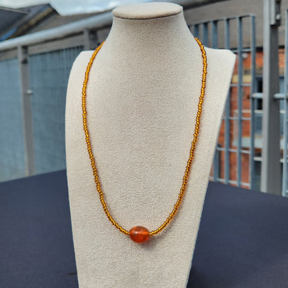 brown and orange upcycled glass beaded necklace
