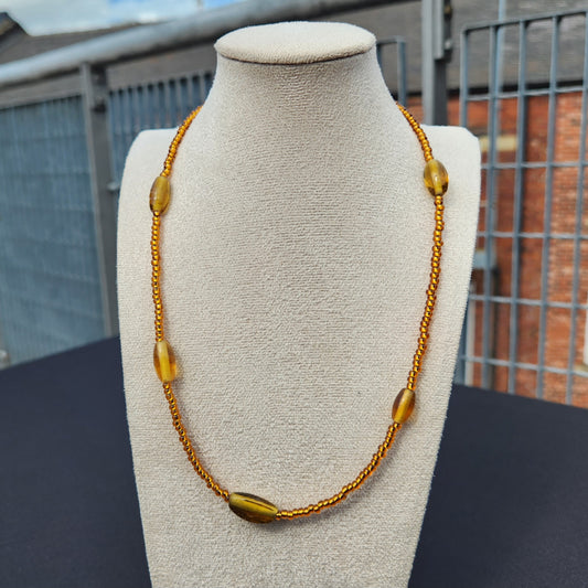 upcycled brown glass beaded necklace