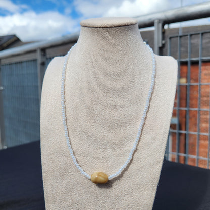 white and brown upcycled glass beaded necklaces
