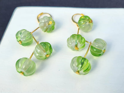 upcycled green bead zigzag gold hoop earrings