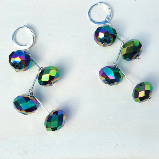 black metallic bead zigzag silver hoop earrings