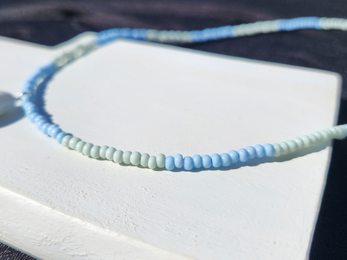 green and blue glass white bead upcycled necklace