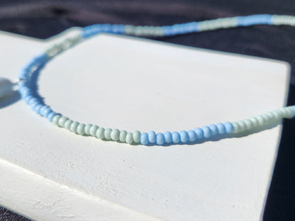 green and blue glass white bead upcycled necklace