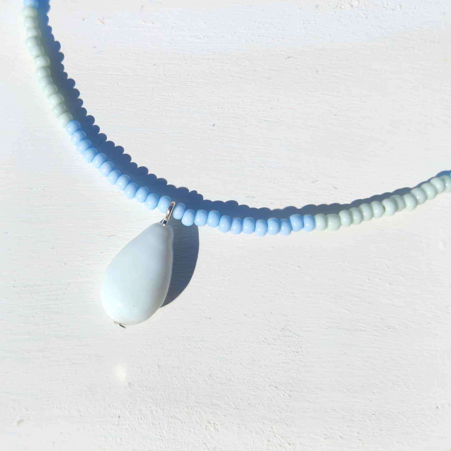green and blue glass white bead upcycled necklace