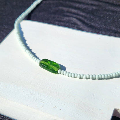 green glass upcycled beaded necklace
