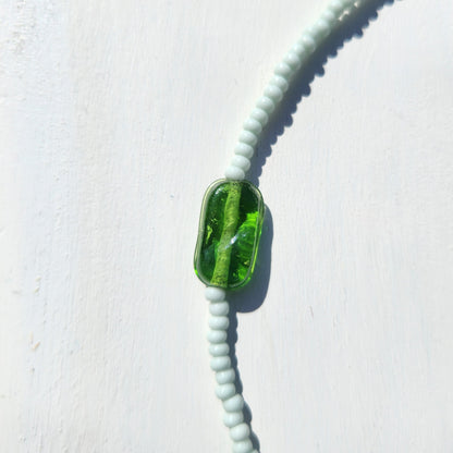 green glass upcycled beaded necklace