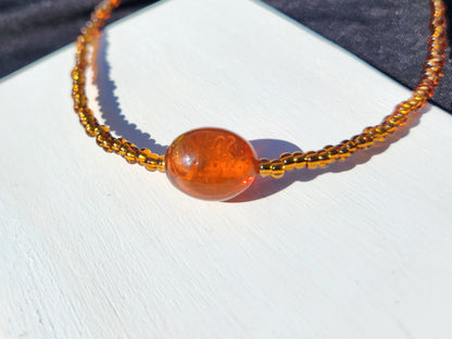 brown and orange upcycled glass beaded necklace