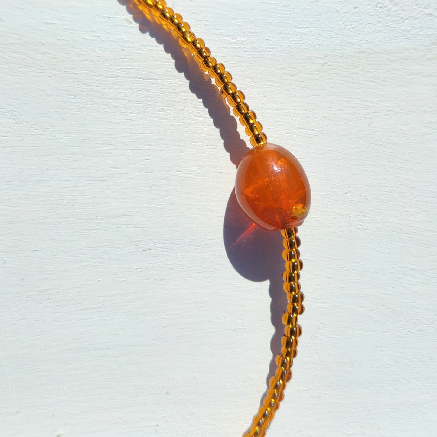 brown and orange upcycled glass beaded necklace