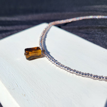 brown and pink upcycled glass bead necklace