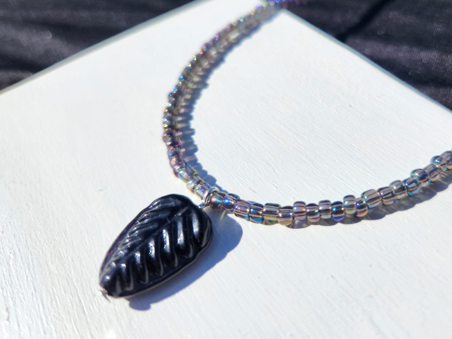 petrol and black glass upcycled necklace