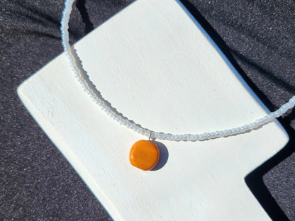 white and orange upcycled glass beaded necklace