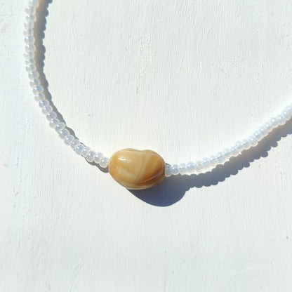 white and brown upcycled glass beaded necklaces