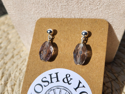 grey glass bead silver stud earrings