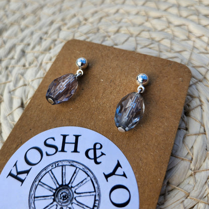 grey glass bead silver stud earrings