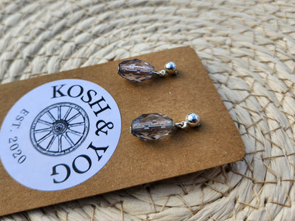 grey glass bead silver stud earrings