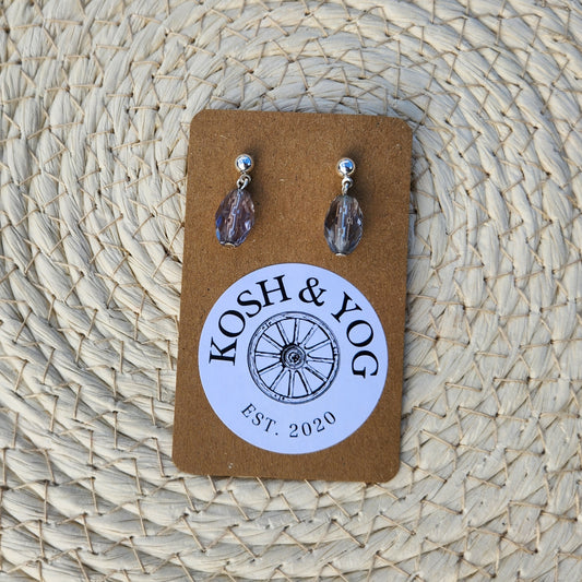 grey glass bead silver stud earrings